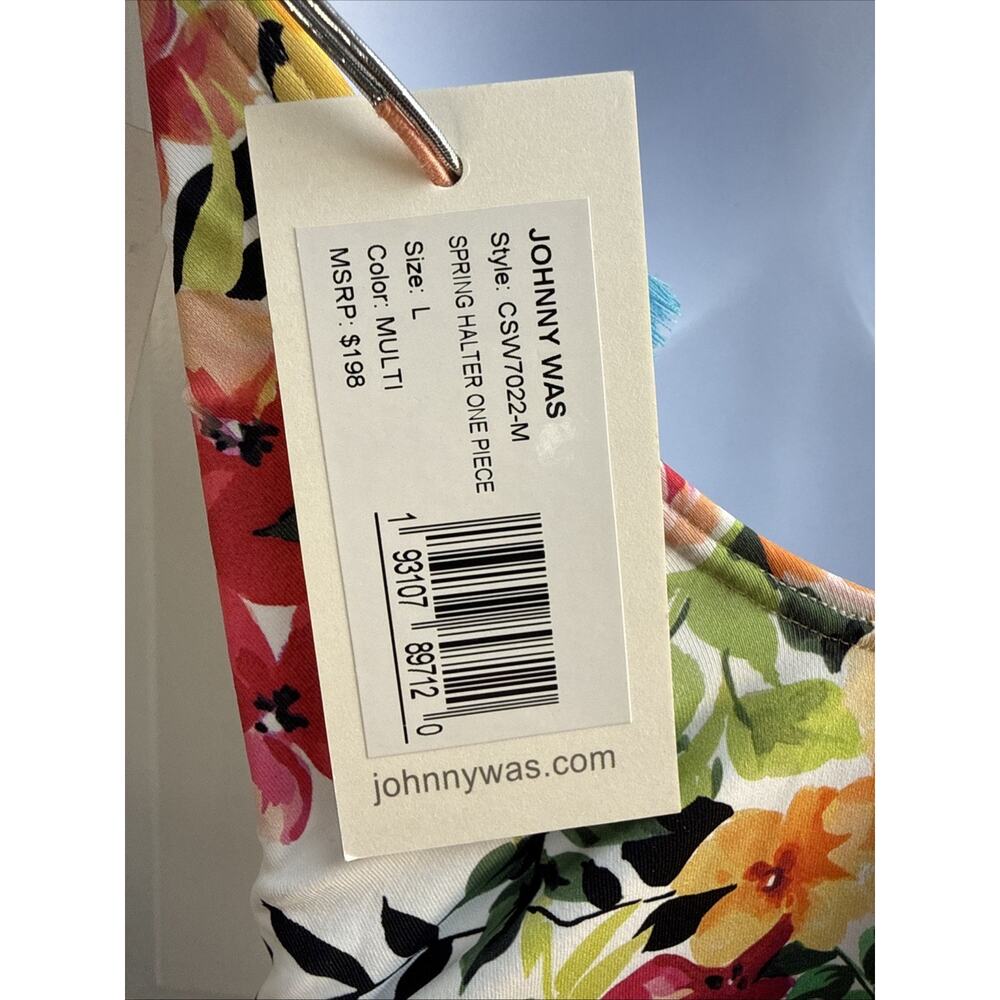 Johnny Was L Spring Halter One Piece Swim Suit Floral Plunging $198 NWT - Picture 9 of 13